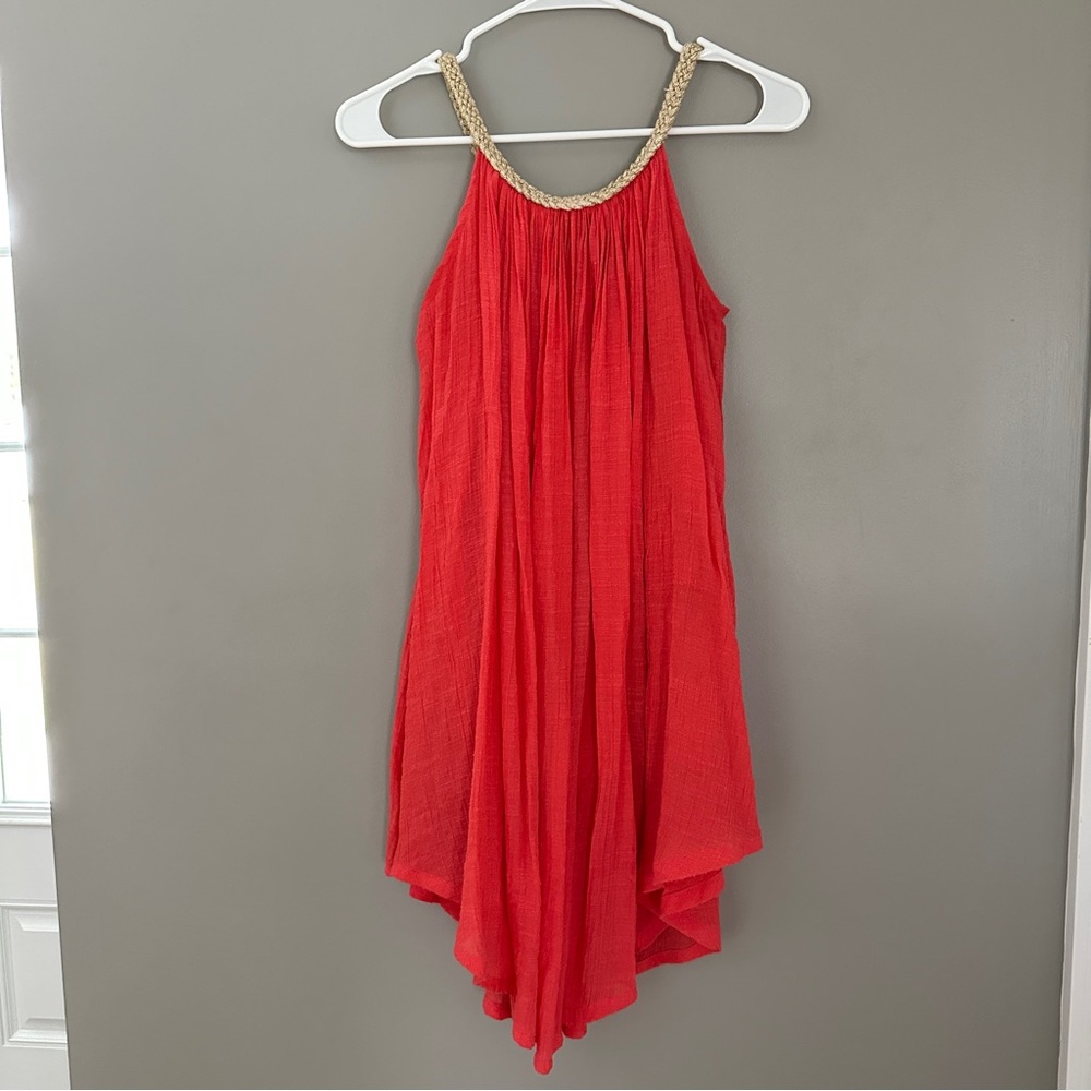 Kaktus Coral And Gold Boho Halter Dress Swim Cover Up Women’s Small